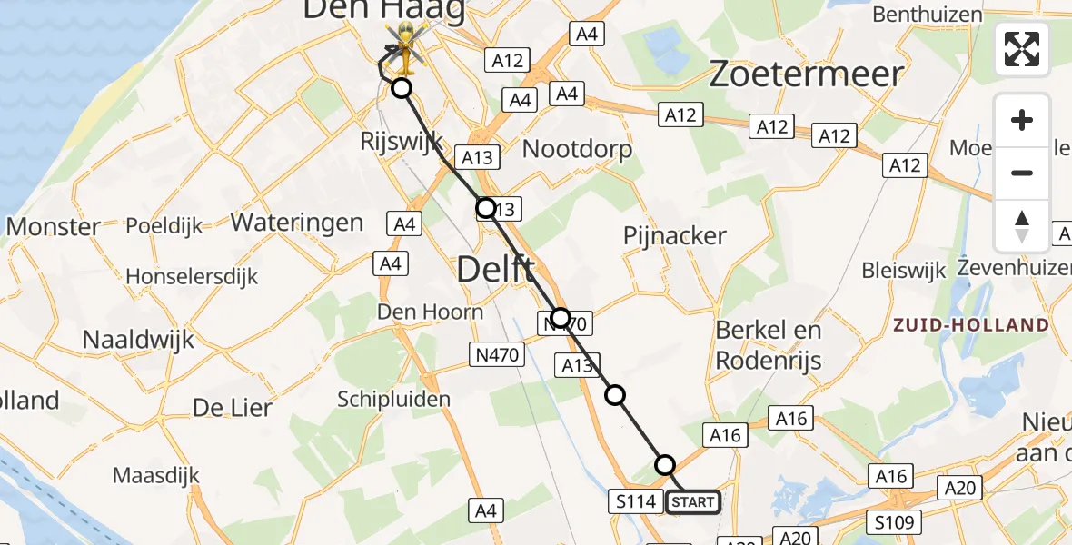 Vluchtroute Traumahelikopter Rotterdam The Hague Airport - 's-Gravenhage, 12 juli 2026, 11:23