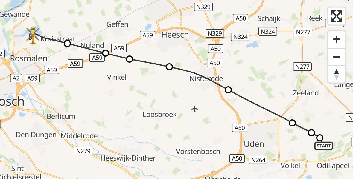 Vluchtroute Traumahelikopter Vliegbasis Volkel - Rosmalen, 12 juli 2026, 11:40