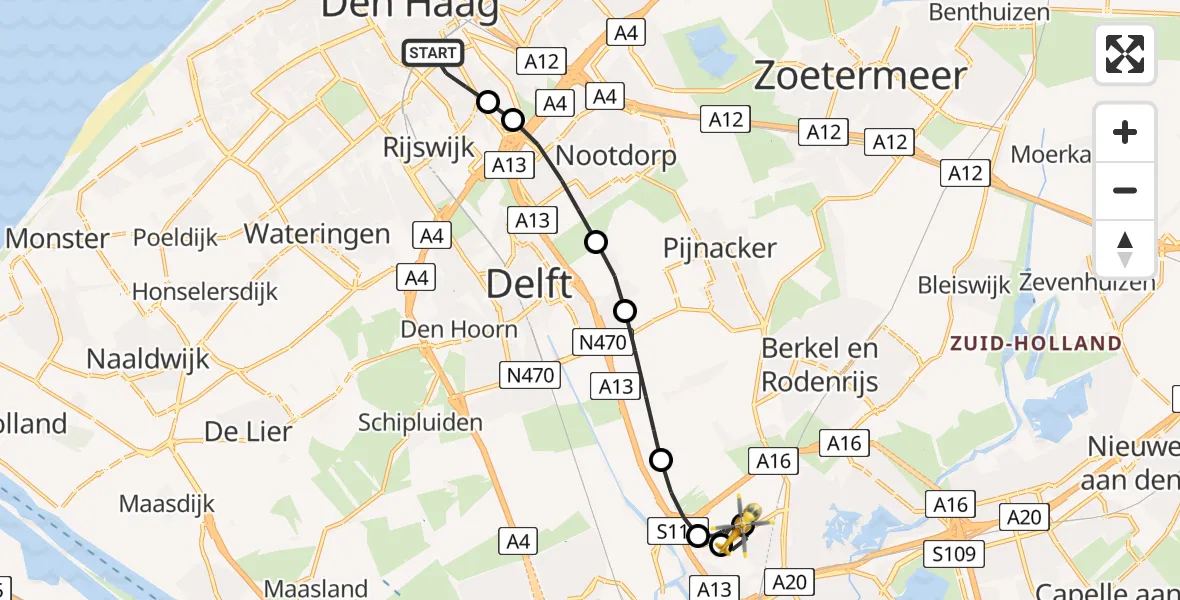 Vluchtroute Traumahelikopter 's-Gravenhage - Rotterdam The Hague Airport, 12 juli 2026, 11:47