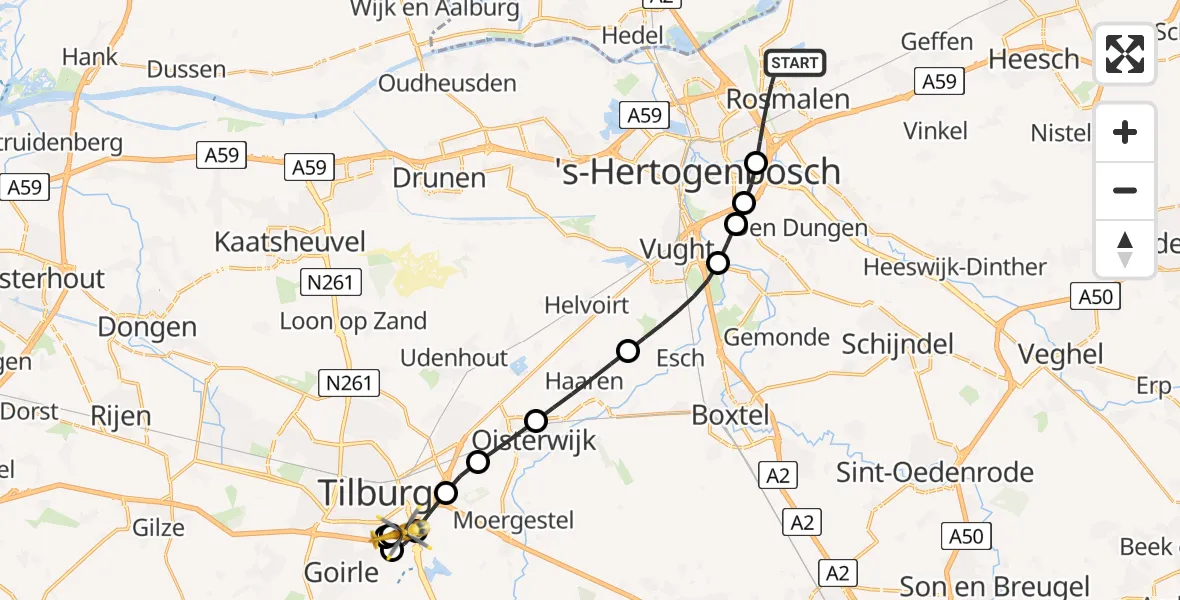 Vluchtroute Traumahelikopter Rosmalen - St. Elisabeth Hospital Heliport, 12 juli 2026, 12:26