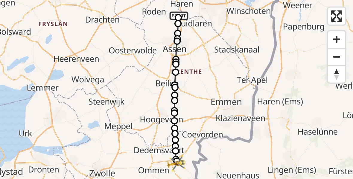 Vluchtroute Traumahelikopter Groningen Airport Eelde - Rheeze, 12 juli 2026, 12:57