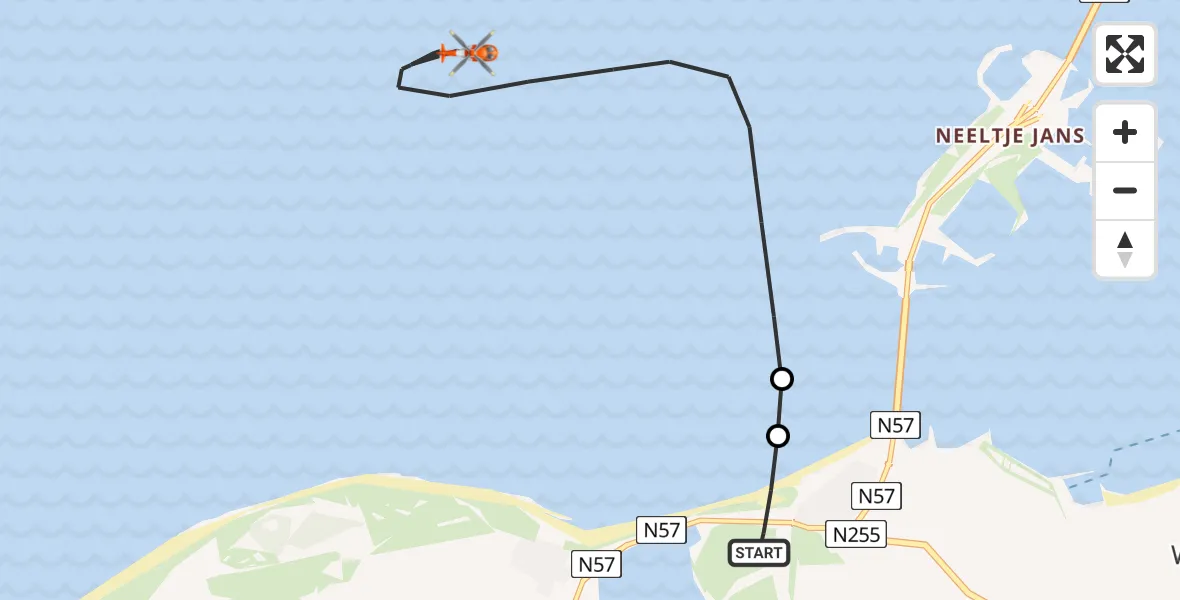 Vluchtroute Kustwachthelikopter Kamperland - Noordzee, 12 juli 2026, 13:15