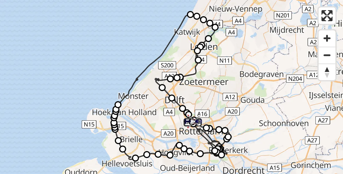 Vluchtroute Politiehelikopter Rotterdam The Hague Airport - Rotterdam The Hague Airport, 12 juli 2026, 13:38