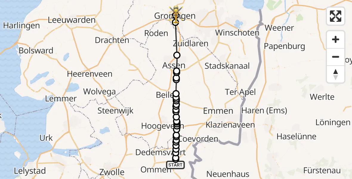 Vluchtroute Traumahelikopter Rheeze - Universitair Medisch Centrum Groningen, 12 juli 2026, 13:48