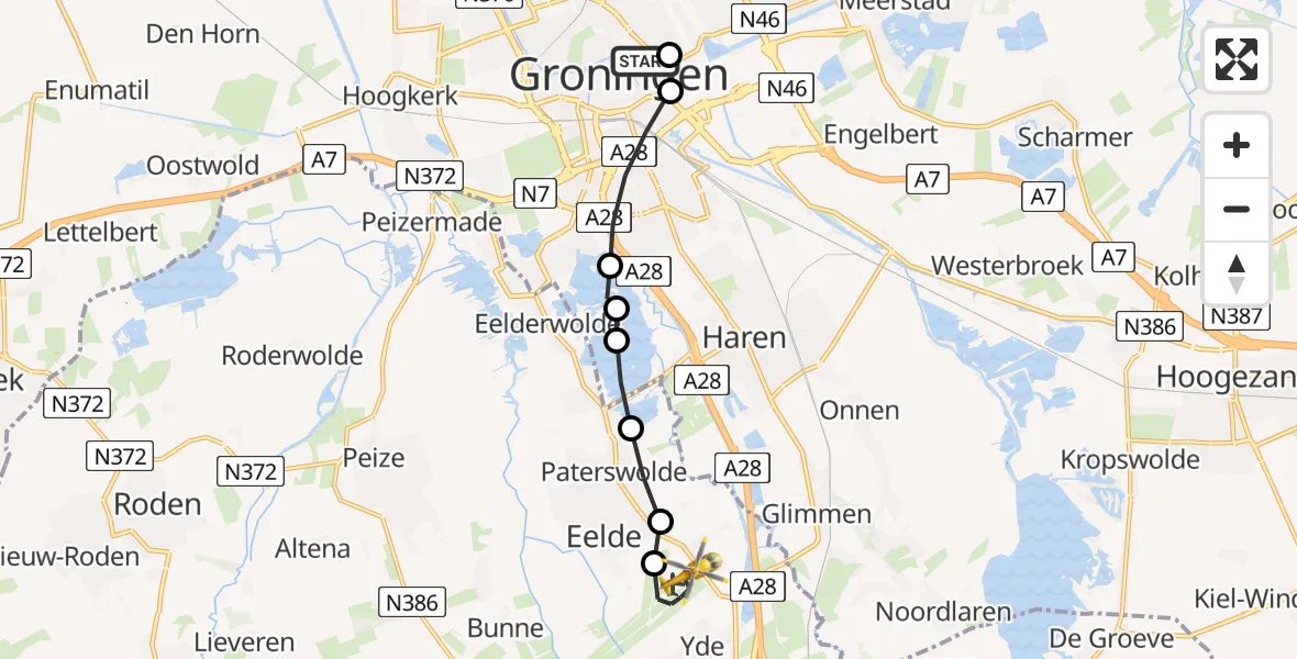 Vluchtroute Traumahelikopter Universitair Medisch Centrum Groningen - Groningen Airport Eelde, 12 juli 2026, 14:45