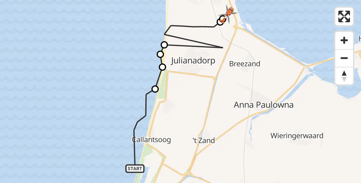 Vluchtroute Kustwachthelikopter Noordzee - Militair vliegveld De Kooy / Den Helder Airport, 12 juli 2026, 15:10