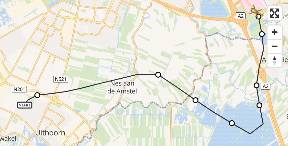 Vluchtroute Traumahelikopter Uithoorn - Amsterdam UMC Helipad, 12 juli 2026, 15:12