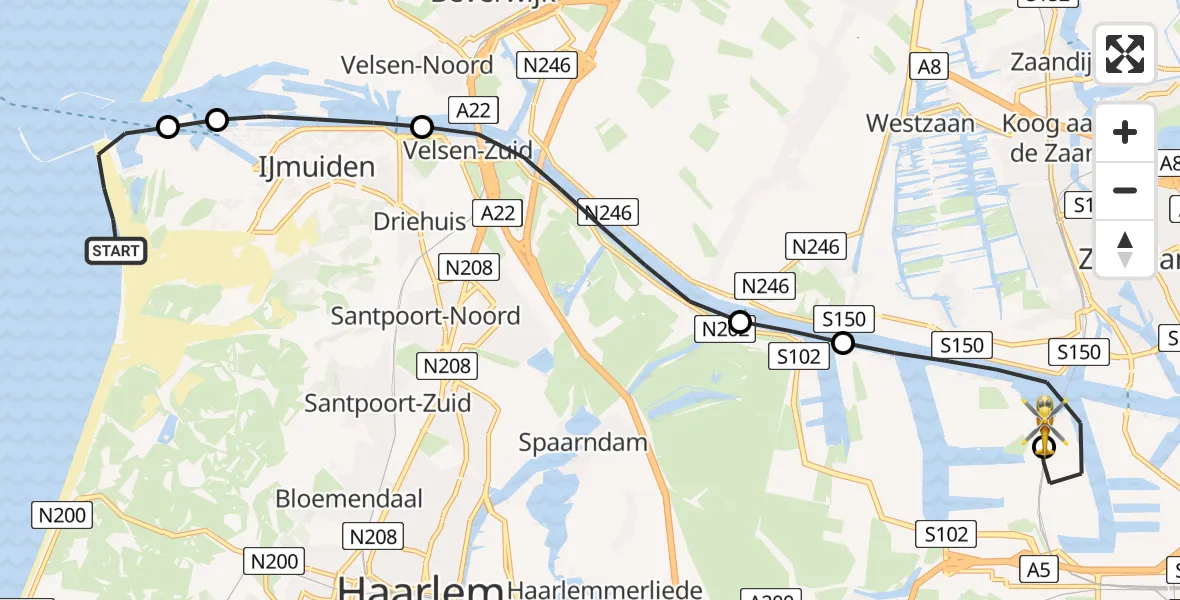 Vluchtroute Traumahelikopter IJmuiden - Amsterdam Heliport, 12 juli 2026, 15:59