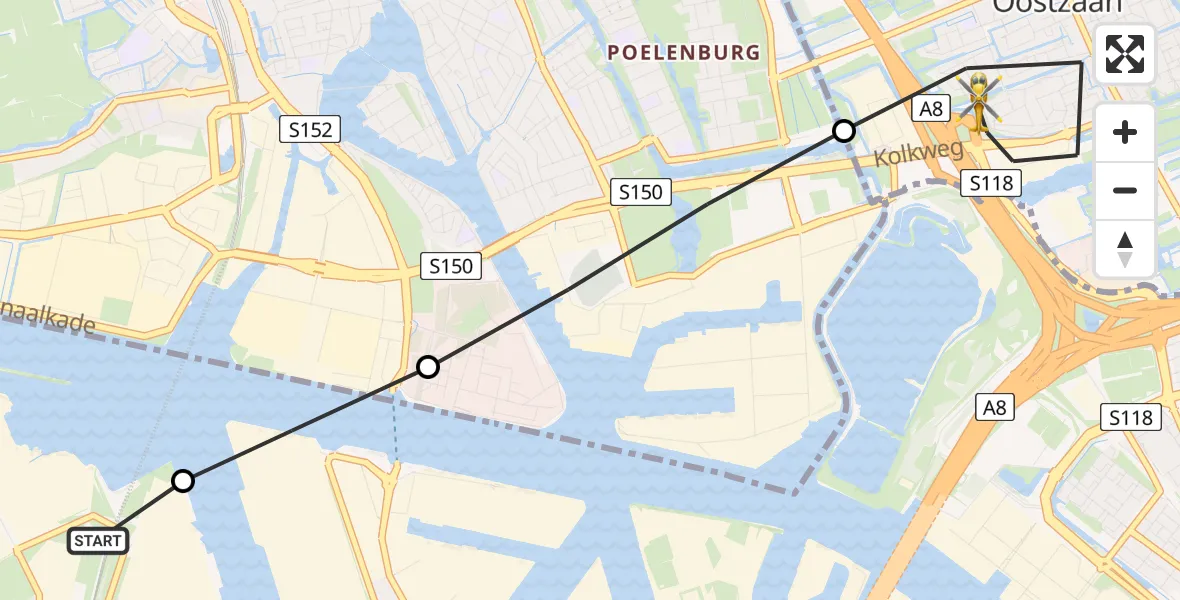 Vluchtroute Traumahelikopter Amsterdam Heliport - Oostzaan, 12 juli 2026, 16:32