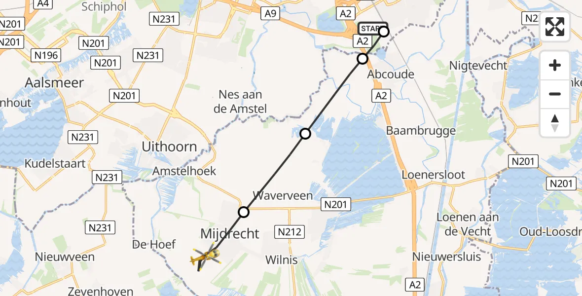 Vluchtroute Traumahelikopter Amsterdam UMC Helipad - Mijdrecht, 12 juli 2026, 17:31