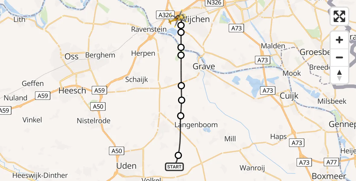 Vluchtroute Traumahelikopter Vliegbasis Volkel - Wijchen, 12 juli 2026, 17:49