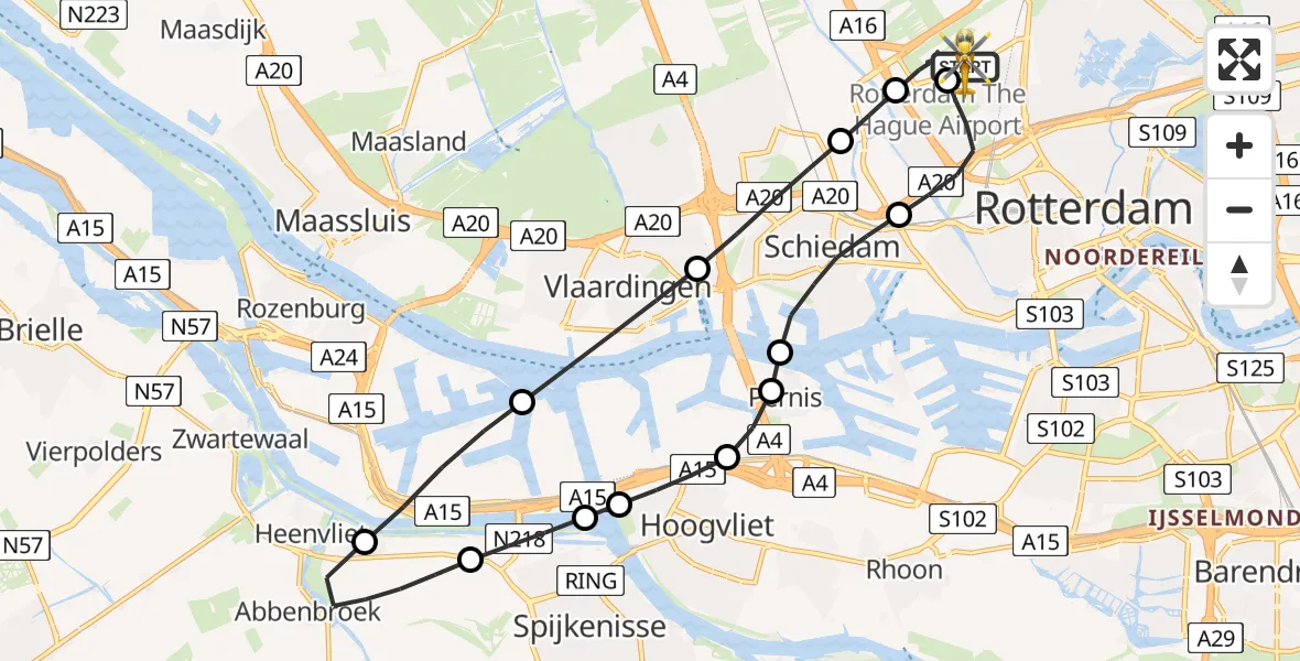 Vluchtroute Traumahelikopter Rotterdam The Hague Airport - Rotterdam The Hague Airport, 12 juli 2026, 18:06