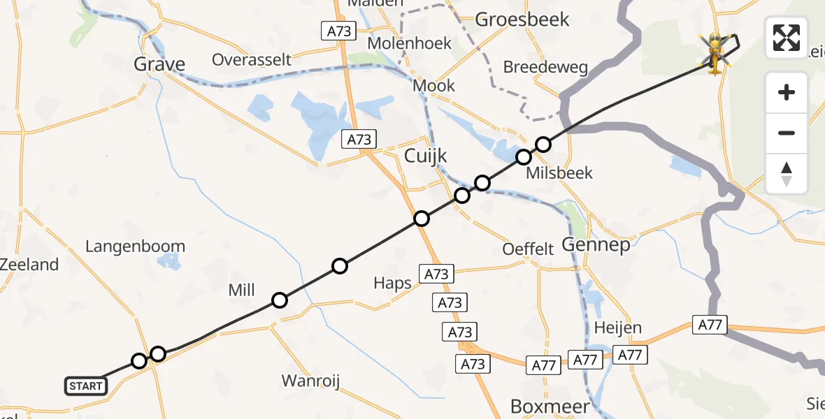 Vluchtroute Traumahelikopter Vliegbasis Volkel - Kranenburg, 12 juli 2026, 18:46