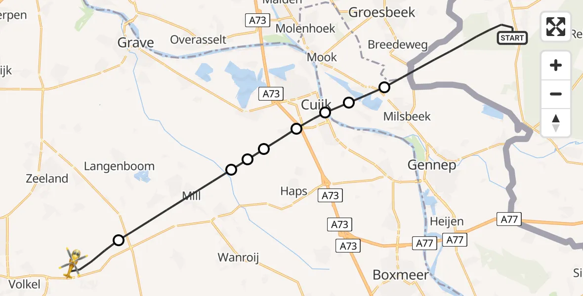 Vluchtroute Traumahelikopter Kranenburg - Vliegbasis Volkel, 12 juli 2026, 19:16