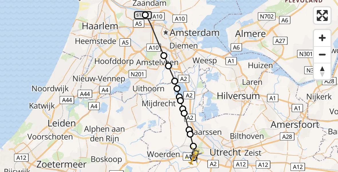 Vluchtroute Traumahelikopter Amsterdam Heliport - Harmelen, 12 juli 2026, 20:13