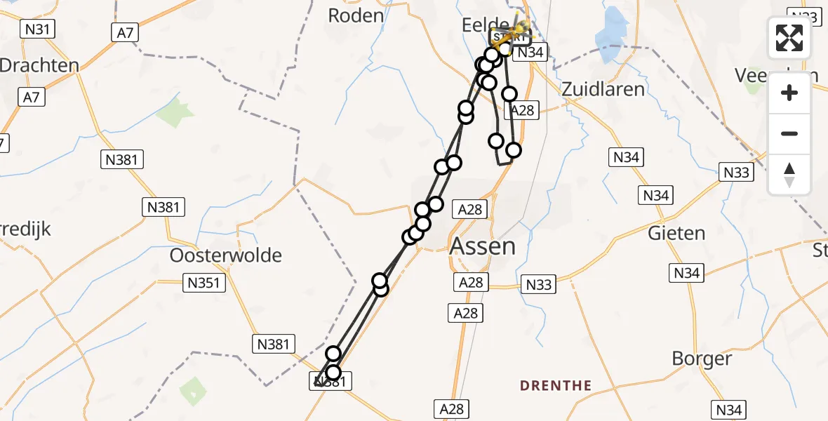 Vluchtroute Traumahelikopter Groningen Airport Eelde - Groningen Airport Eelde, 12 juli 2026, 20:16