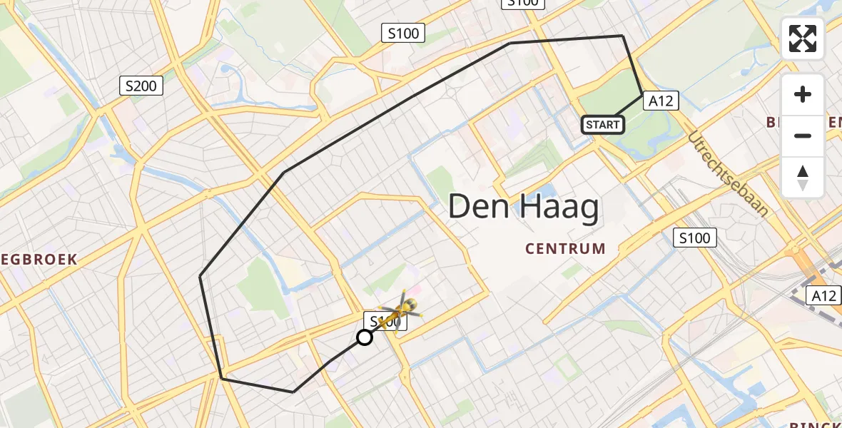 Vluchtroute Traumahelikopter 's-Gravenhage - HMC Westeinde Heliport, 12 juli 2026, 20:30
