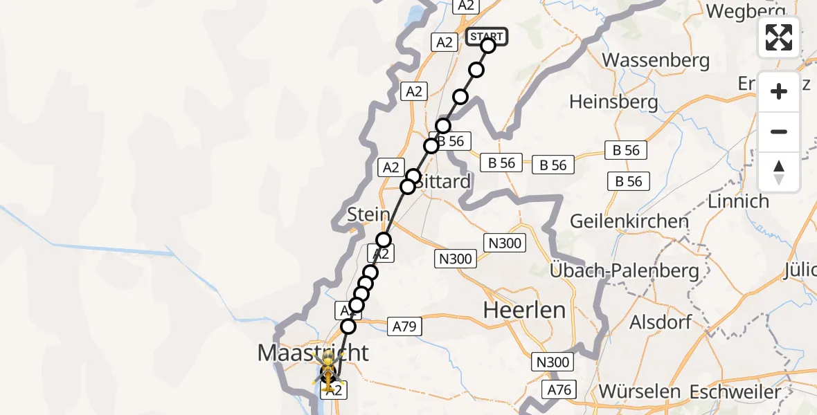 Vluchtroute Traumahelikopter Montfort - Maastricht UMC+, 12 juli 2026, 23:39