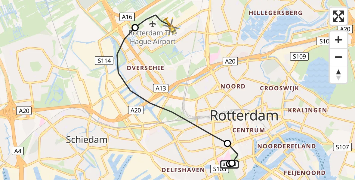 Vluchtroute Traumahelikopter Leids Universitair Medisch Centrum (LUMC) - Rotterdam The Hague Airport, 12 juli 2026, 23:56