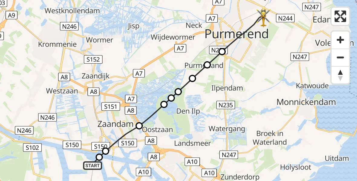 Vluchtroute Traumahelikopter Amsterdam Heliport - Purmerend, 13 juli 2026, 07:07