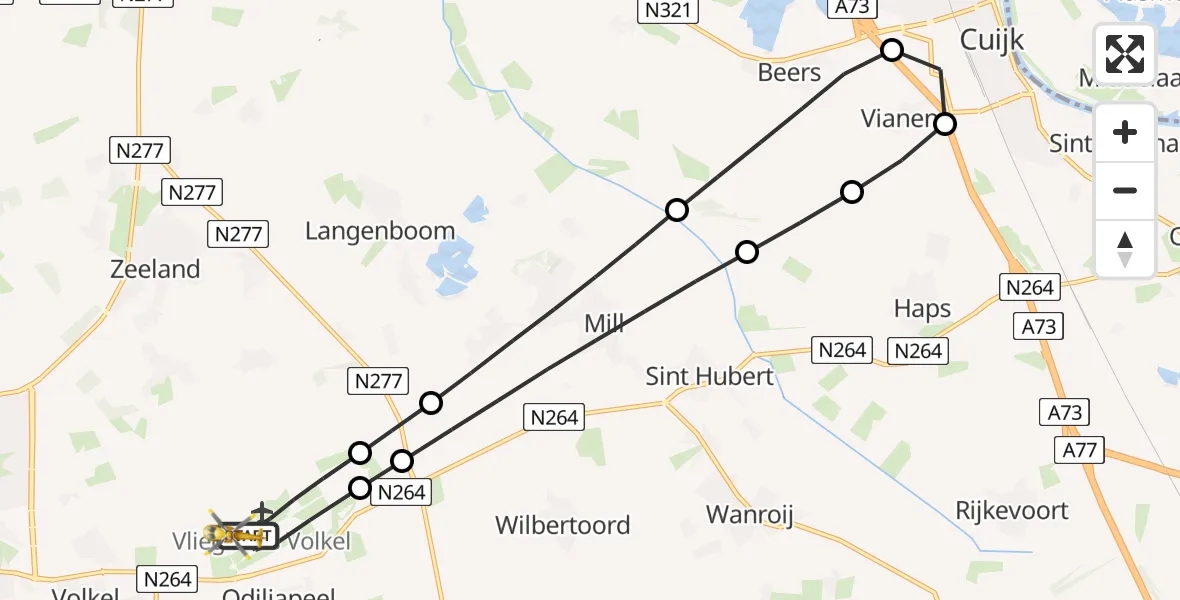 Vluchtroute Traumahelikopter Vliegbasis Volkel - Vliegbasis Volkel, 13 juli 2026, 07:39
