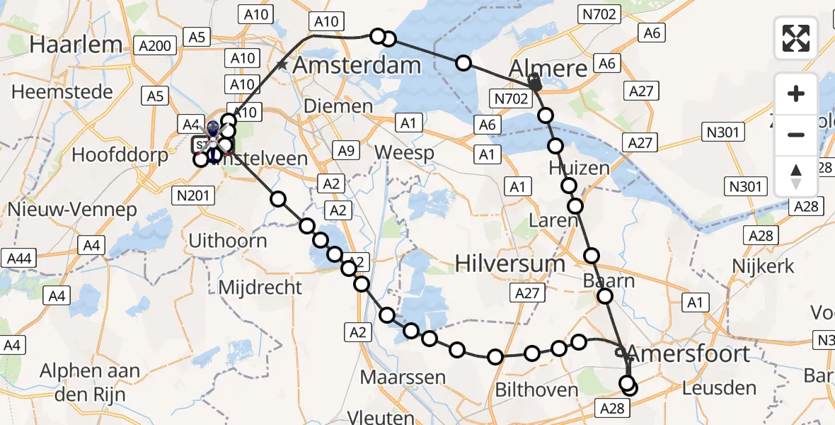 Vluchtroute Politiehelikopter Amsterdam Vliegveld Schiphol - Amsterdam Vliegveld Schiphol, 13 juli 2026, 07:42