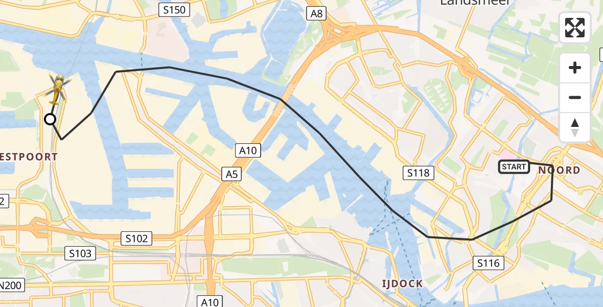 Vluchtroute Traumahelikopter Amsterdam - Amsterdam Heliport, 13 juli 2026, 08:02