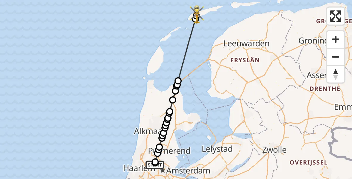 Vluchtroute Traumahelikopter Amsterdam Heliport - Hee, 13 juli 2026, 08:44