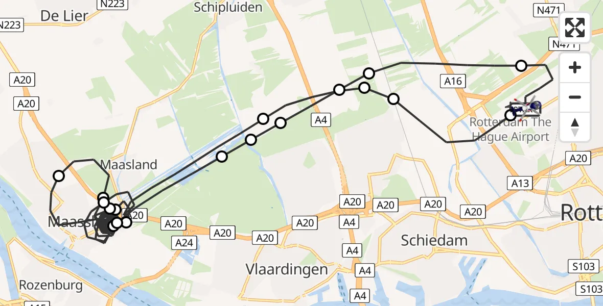 Vluchtroute Politiehelikopter Rotterdam The Hague Airport - Rotterdam The Hague Airport, 13 juli 2026, 09:01