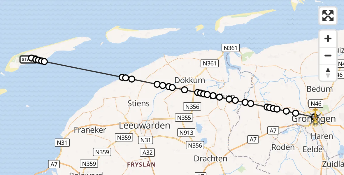 Vluchtroute Traumahelikopter Hee - Universitair Medisch Centrum Groningen, 13 juli 2026, 09:39