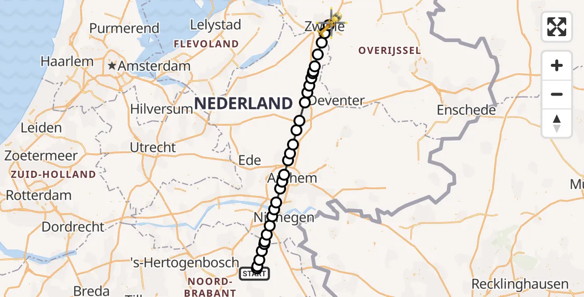 Vluchtroute Traumahelikopter Vliegbasis Volkel - Isala Hospital Zwolle Heliport, 13 juli 2026, 09:53