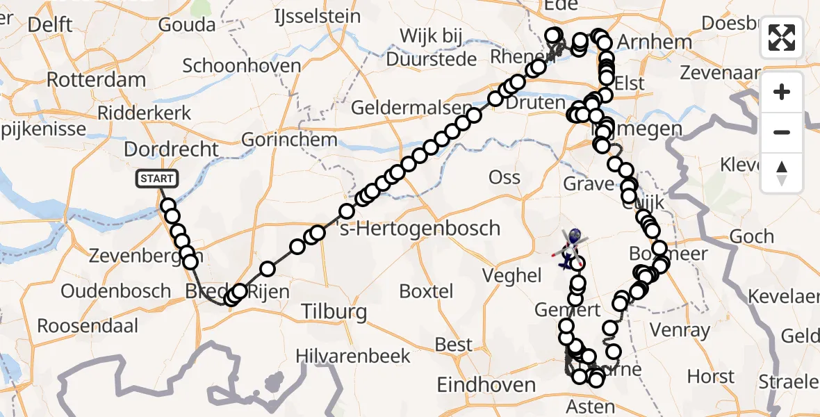 Vluchtroute Politiehelikopter Dordrecht - Vliegbasis Volkel, 13 juli 2026, 10:32