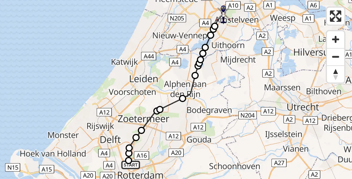Vluchtroute Politiehelikopter Rotterdam The Hague Airport - Amsterdam Vliegveld Schiphol, 13 juli 2026, 10:39