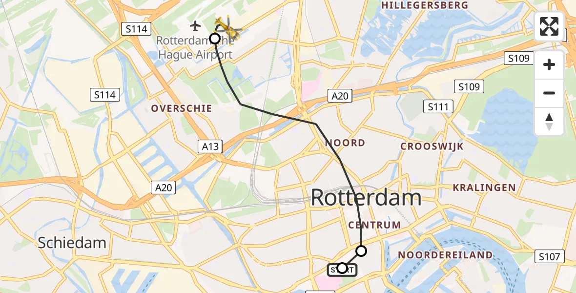 Vluchtroute Traumahelikopter Leids Universitair Medisch Centrum (LUMC) - Rotterdam The Hague Airport, 13 juli 2026, 10:54