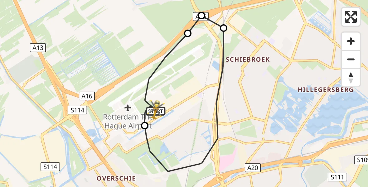 Vluchtroute Traumahelikopter Rotterdam The Hague Airport - Rotterdam The Hague Airport, 13 juli 2026, 11:29
