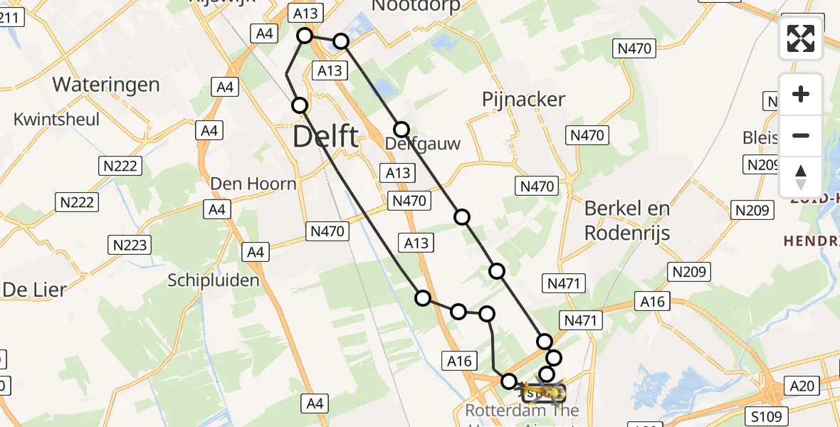 Vluchtroute Traumahelikopter Rotterdam The Hague Airport - Rotterdam The Hague Airport, 13 juli 2026, 11:42
