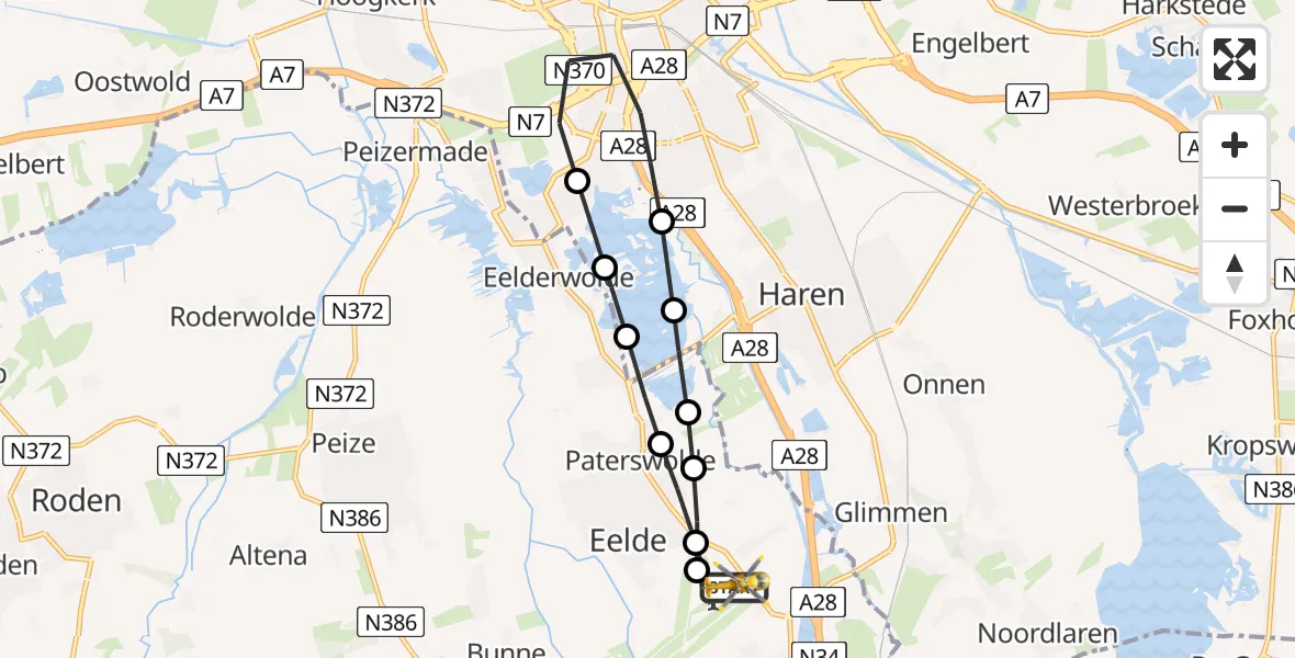Vluchtroute Traumahelikopter Groningen Airport Eelde - Groningen Airport Eelde, 13 juli 2026, 11:49