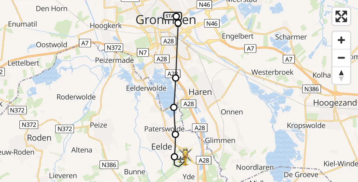 Vluchtroute Traumahelikopter Universitair Medisch Centrum Groningen - Groningen Airport Eelde, 13 juli 2026, 11:50
