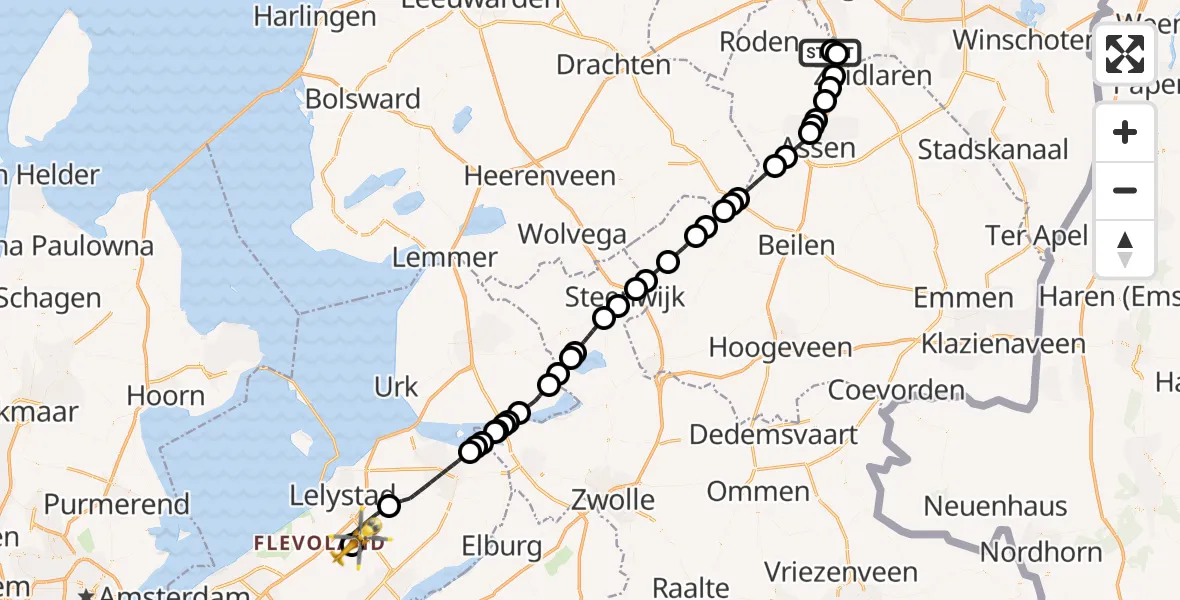Vluchtroute Traumahelikopter Groningen Airport Eelde - Lelystad Airport, 13 juli 2026, 12:19
