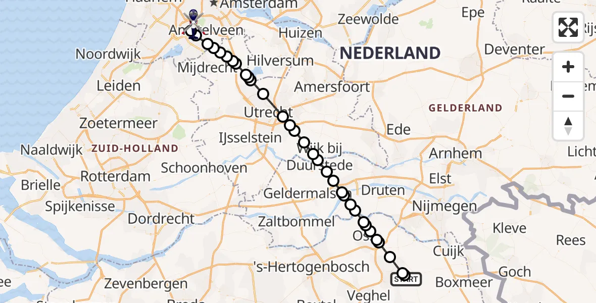 Vluchtroute Politiehelikopter Vliegbasis Volkel - Amsterdam Vliegveld Schiphol, 13 juli 2026, 13:06