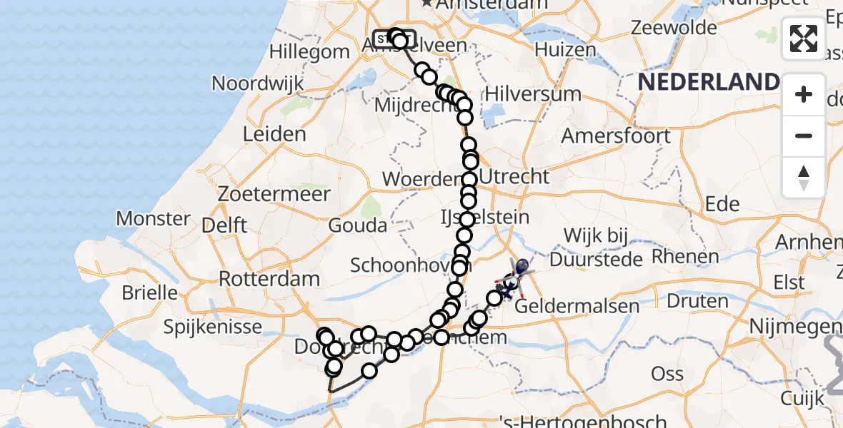Vluchtroute Politiehelikopter Amsterdam Vliegveld Schiphol - Schoonrewoerd, 13 juli 2026, 13:45