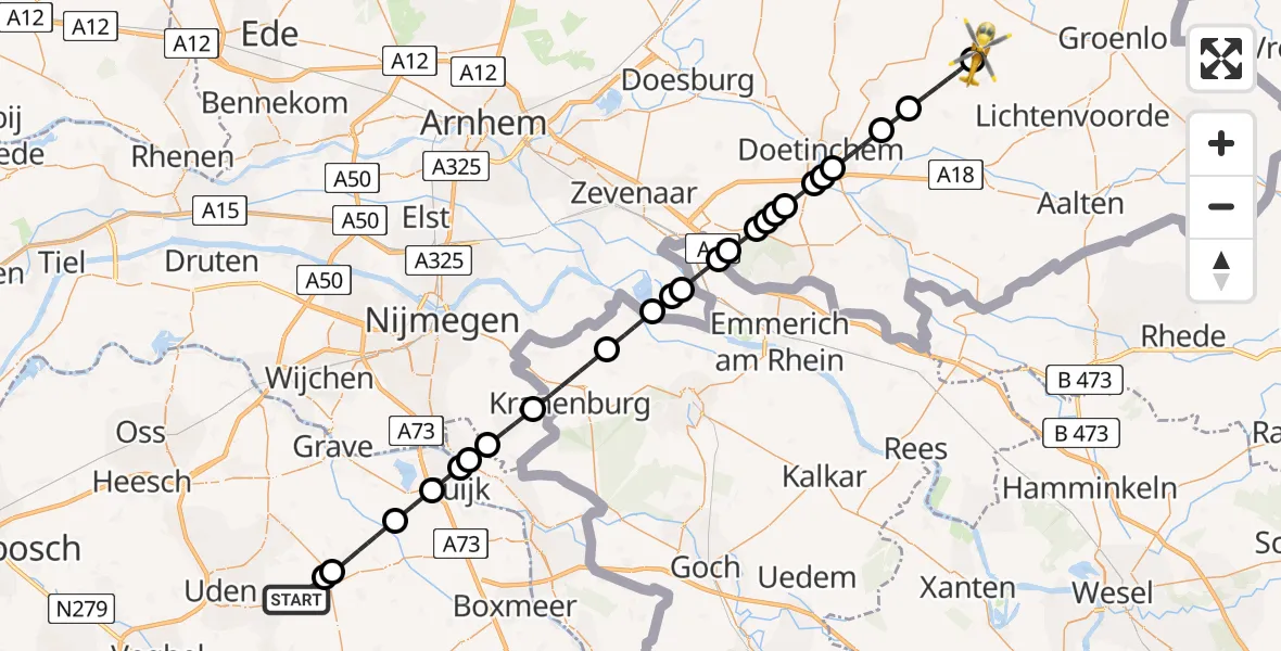 Vluchtroute Traumahelikopter Vliegbasis Volkel - Ruurlo, 13 juli 2026, 15:53