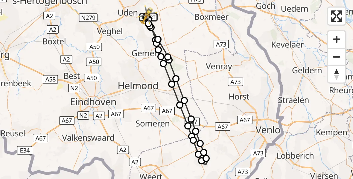 Vluchtroute Traumahelikopter Vliegbasis Volkel - Vliegbasis Volkel, 13 juli 2026, 17:13