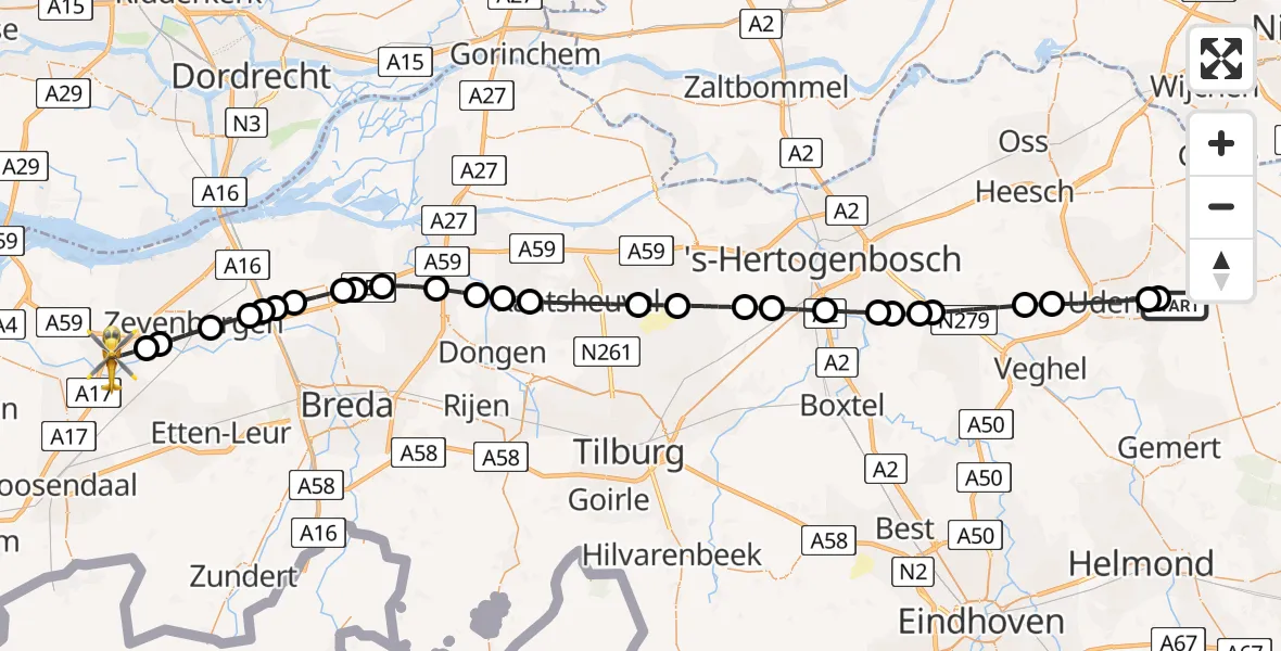 Vluchtroute Traumahelikopter Vliegbasis Volkel - Standdaarbuiten, 13 juli 2026, 19:28