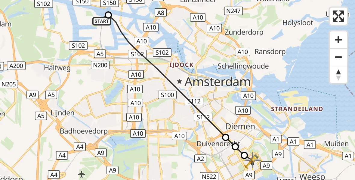 Vluchtroute Traumahelikopter Amsterdam Heliport - Amsterdam, 13 juli 2026, 20:08