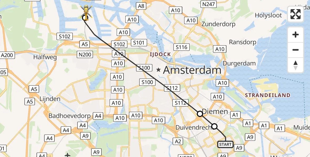 Vluchtroute Traumahelikopter Amsterdam - Amsterdam Heliport, 13 juli 2026, 20:29