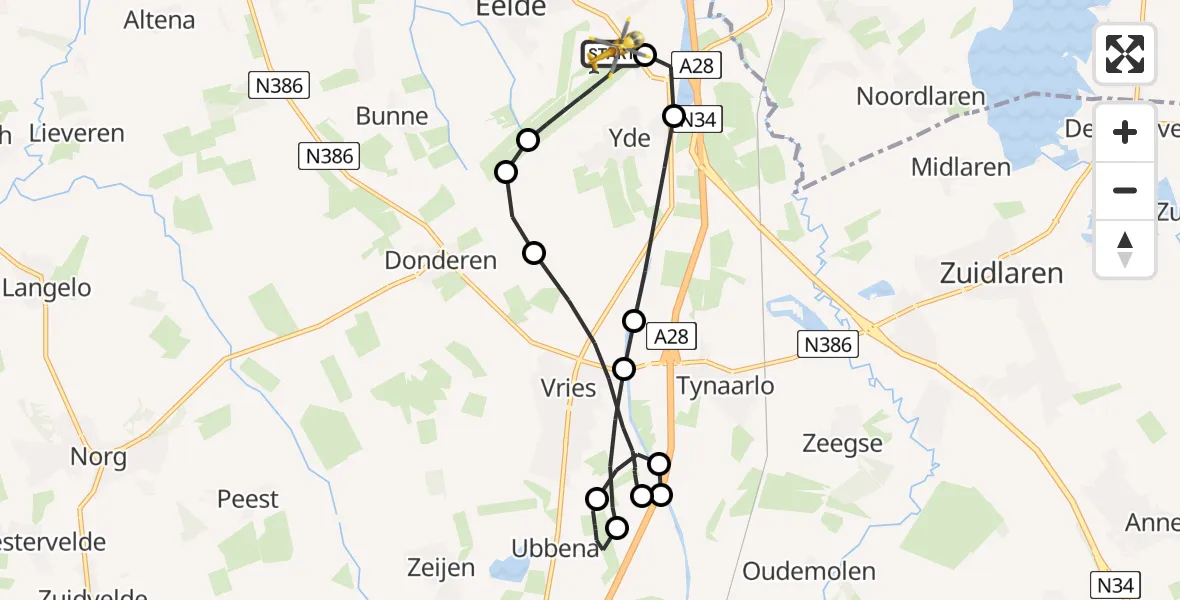 Vluchtroute Traumahelikopter Groningen Airport Eelde - Groningen Airport Eelde, 13 juli 2026, 20:44