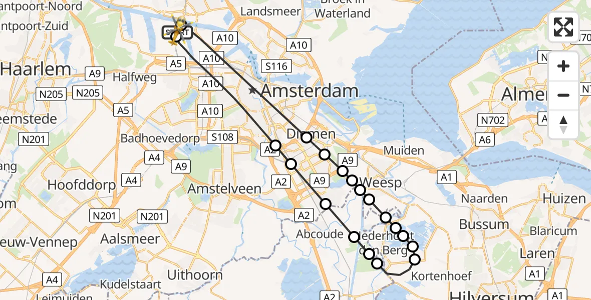Vluchtroute Traumahelikopter Amsterdam Heliport - Amsterdam Heliport, 13 juli 2026, 23:15