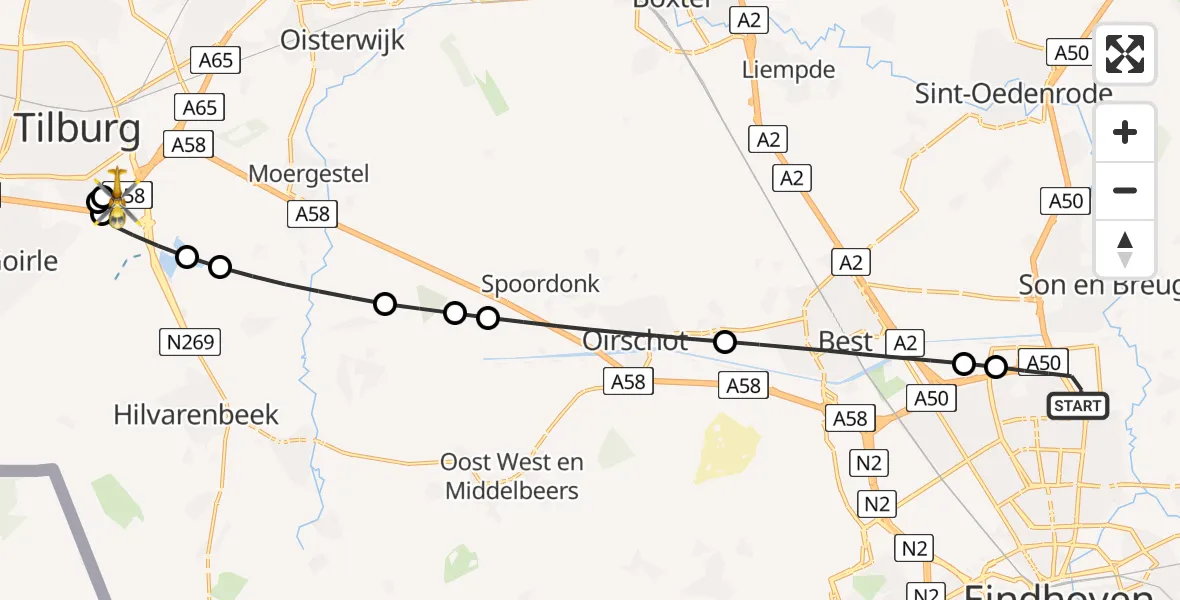Vluchtroute Traumahelikopter Eindhoven - St. Elisabeth Hospital Heliport, 14 juli 2026, 06:57