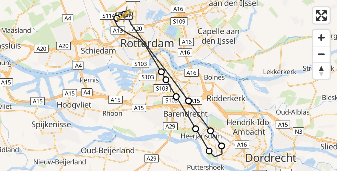 Vluchtroute Traumahelikopter Rotterdam The Hague Airport - Rotterdam The Hague Airport, 14 juli 2026, 08:10